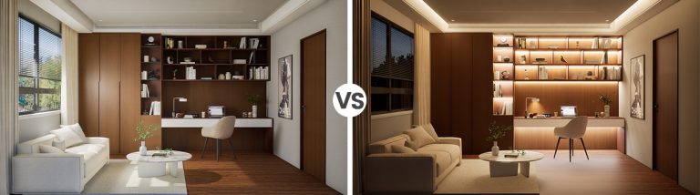 Natural lighting (left) and warm lighting (right)