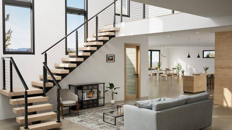 Modern floating stairs in a home